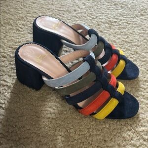 J. Crew Strappy Penny Slide in Multicolored Suede SZ 7